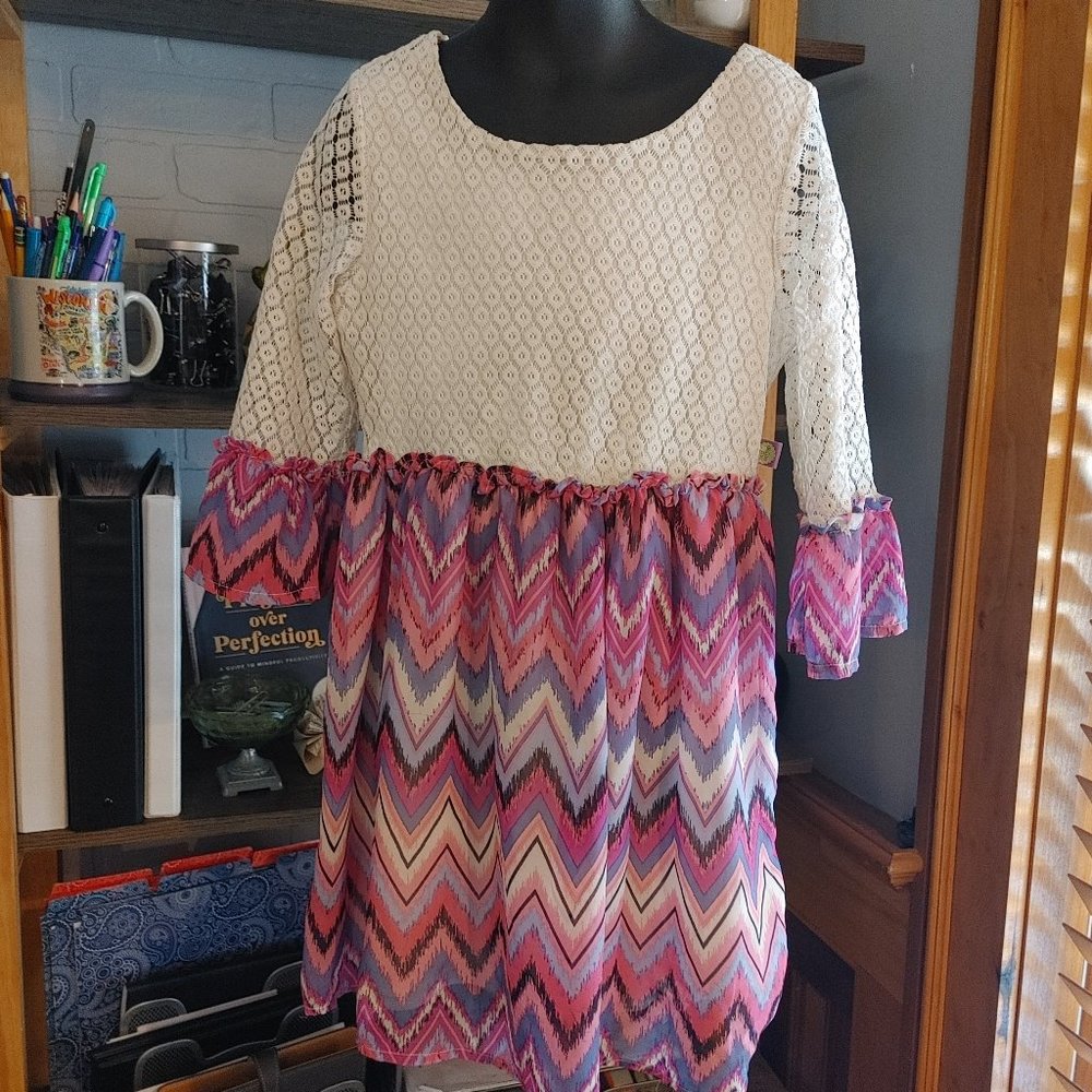 .Girls' Crochet Top and Chevron Patterned Dress